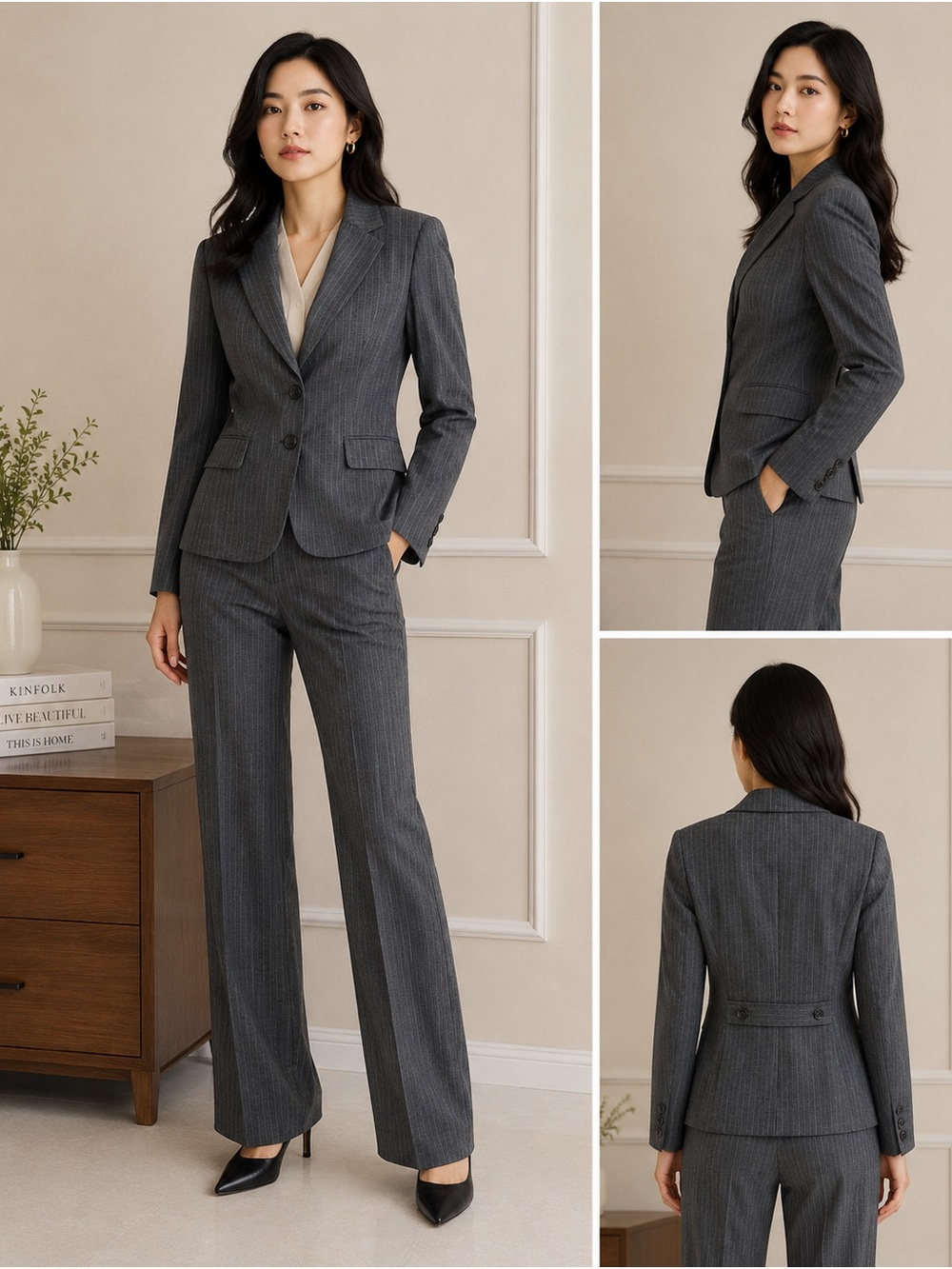 Ann Taylor Petites 100% Wool Gray Pinstripe Pantsuit Size 2P